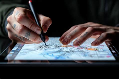 Illustration of a person using a tablet and stylus to draw digitally