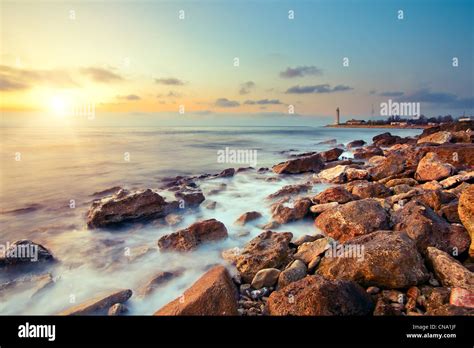 Long exposure seascape with blurred clouds and water