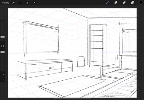 Procreate interface showing grid and perspective guides
