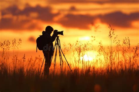 A photographer capturing a sunset during golden hour