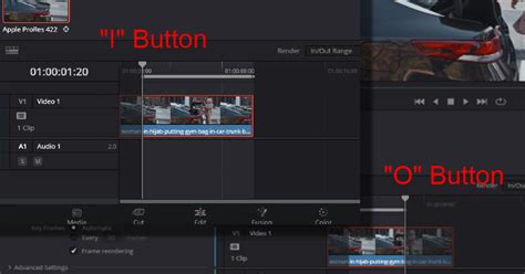 User adding In and Out points on timeline.
