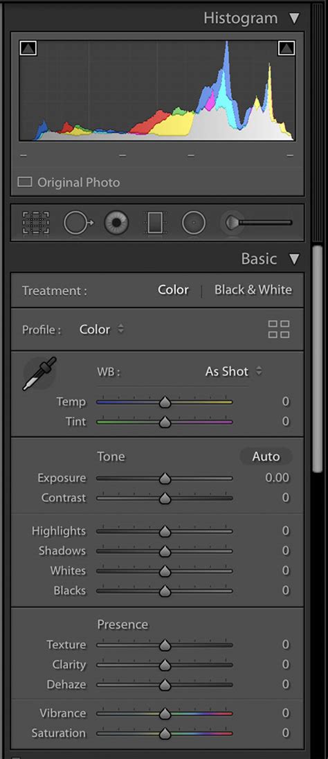Lightroom Basic panel with Highlights and Whites at -100