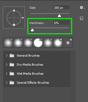 Photoshop brush hardness adjustment visual