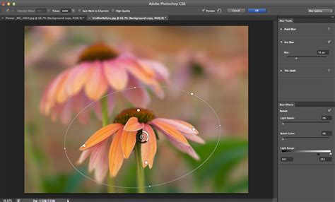 Photoshop interface showing the Blur Gallery with Field Blur selected