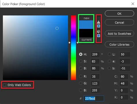 Photoshop color picker showing foreground and background color swatches