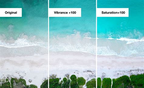 Comparison of Saturation and Vibrance sliders
