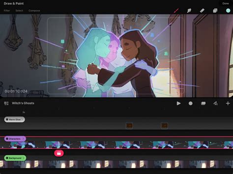 Procreate Dreams interface with animation timeline