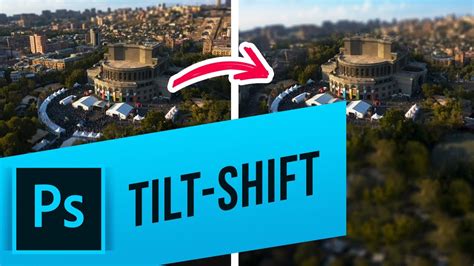 Screenshot of Photoshop's Tilt-Shift Blur interface showing the control pins and lines on an image.