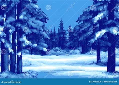 Pixel art illustration of a winter landscape