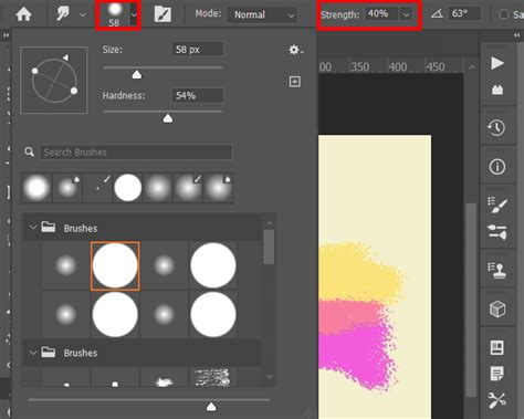 Photoshop smudge tool settings