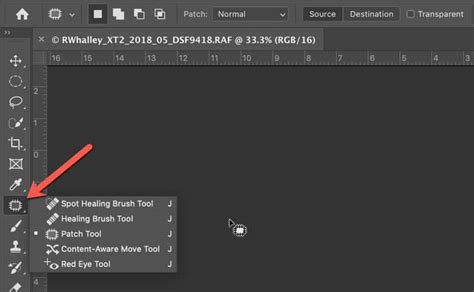Screenshot demonstrating the use of the Patch Tool in Photoshop