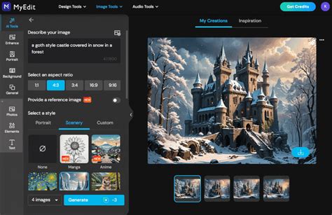 MyEdit interface demonstrating AI-powered effects and filters