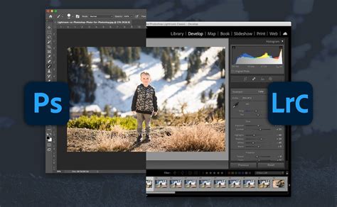 Photographer using a laptop with Adobe Lightroom and Photoshop open