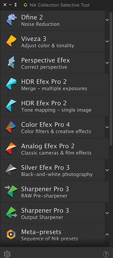 Screenshot of Nik Collection 4 interface showing various filters