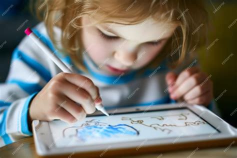 Child using a tablet to draw