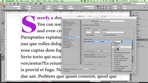 Example of a large, stylized drop cap in InDesign