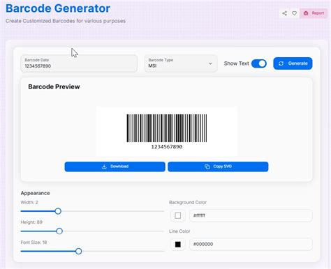 Screenshot of a standalone barcode generator application interface