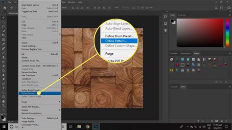 Edit > Define Pattern menu in Photoshop