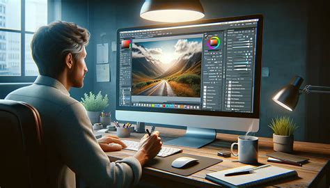 Person working on a computer with photo editing software