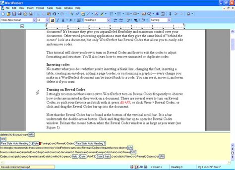 Screenshot of modern Corel WordPerfect interface with Reveal Codes