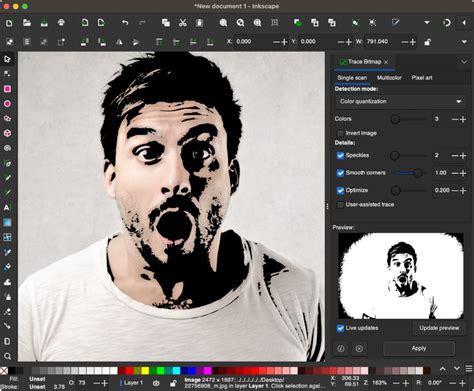 Inkscape Trace Bitmap dialog with Single Scan settings