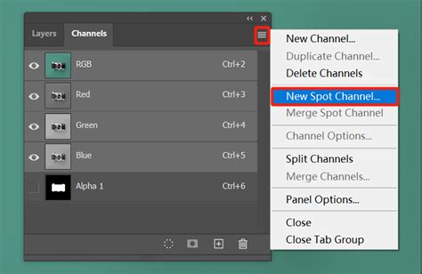Photoshop Channels panel showing R, G, B channels for color separation