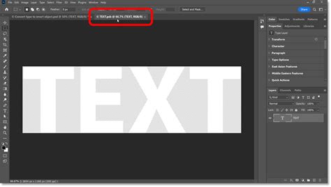 Editing text inside the Smart Object and seeing it updated in the main document