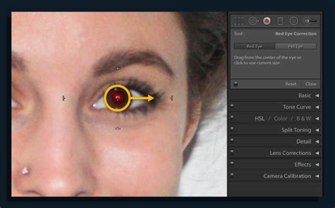 Screenshot of Airbrush app interface showing the red-eye removal tool