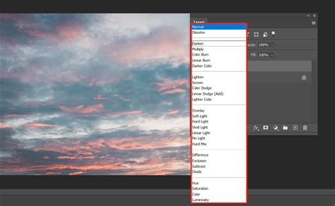 Photoshop Options Bar showing Blending Mode dropdown