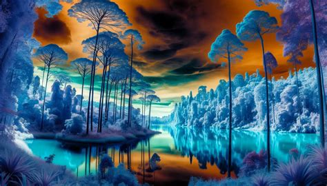 Surreal landscape photo with inverted colors