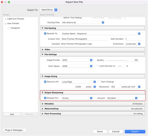 Lightroom export dialog showing resolution settings