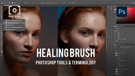 Screenshot of Adobe Photoshop 7.0 interface highlighting the Healing Brush tool