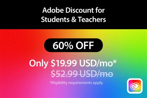 Adobe Creative Cloud logo with student discount information