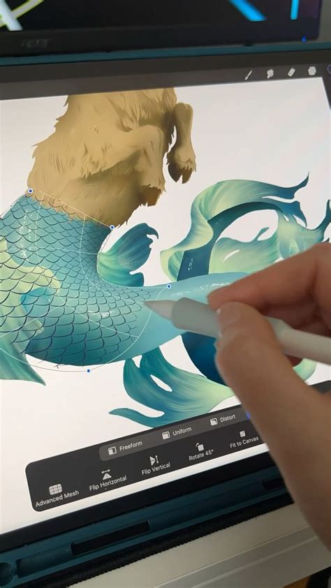 Digital painting with custom scale brush applied to a creature's tail