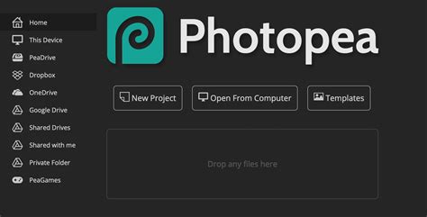 Web browser interface with Photopea open