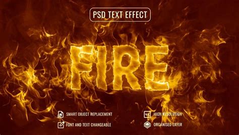 A collage of different fire effects created in Photoshop, showcasing text on fire, a model with fiery elements, and abstract fire patterns.