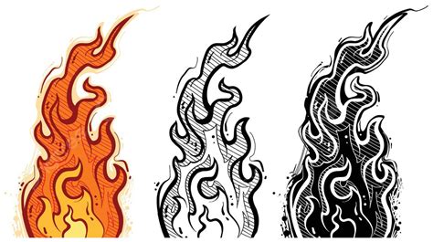 Illustration showing different flame shapes drawn with the Pen tool in Photoshop
