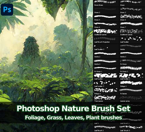 Examples of custom brushes designed for painting foliage in anime backgrounds.