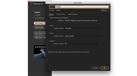 Premiere Pro New Project Dialog
