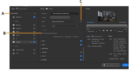 Premiere Pro Export Settings Window