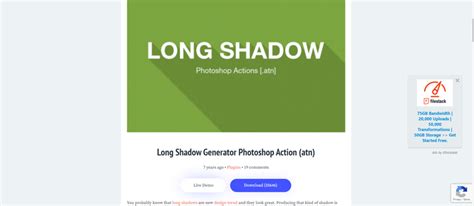 Screenshot of a free Photoshop plugin interface (e.g., Pexels or Long Shadow Generator)