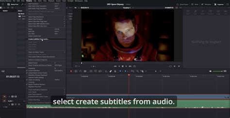 DaVinci Resolve Edit workspace showing the Effects tab and the Subtitle track on the timeline