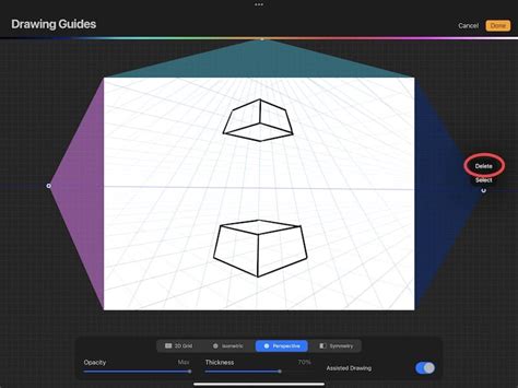 Diagram illustrating the origin point and directionality of Perspective Blur in Procreate