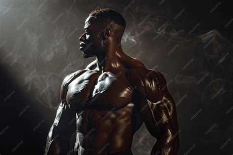An example of dramatic lighting used to sculpt a bodybuilder's physique.