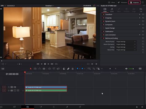DaVinci Resolve Inspector with Light Ray Settings Visible