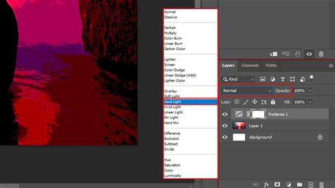 Example showcasing the extreme color posterization effect of Hard Mix blending mode