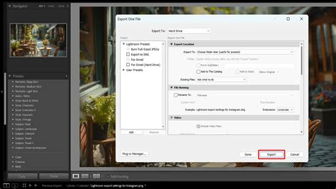 Lightroom export settings dialog