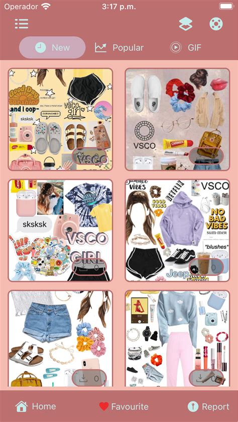 VSCO app interface with common VSCO girl items