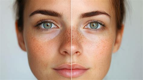Before and after portrait with added freckles