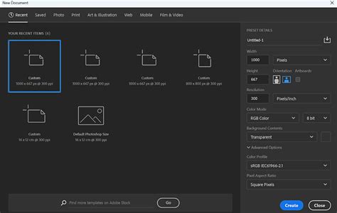Photoshop New Document Window